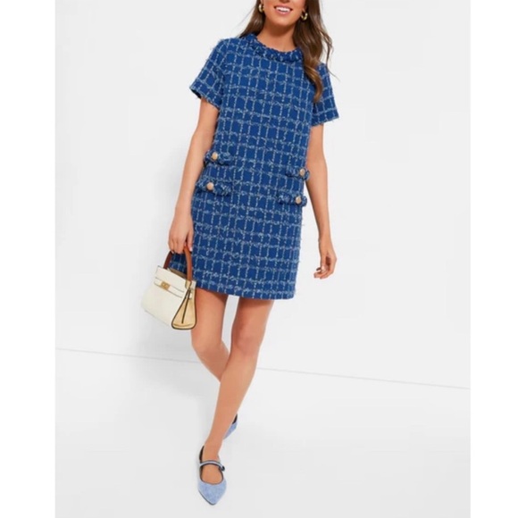Tuckernuck Sapphire Tweed Jackie Dress Blue Windowpane Tweed Size Large - Picture 1 of 15
